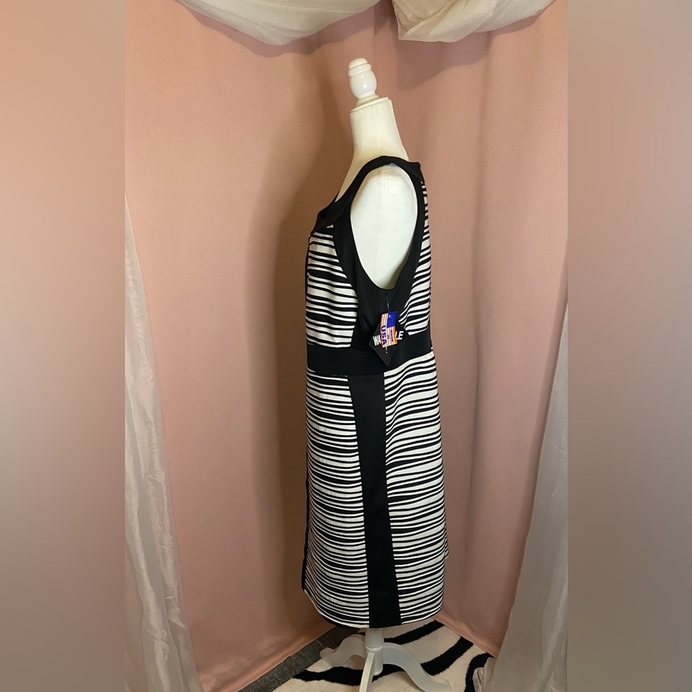 NWT R&M Richards Sleeveless Scoop Neck Black & White Ribbed Cocktail Dress: BB74 - Picture 10 of 15